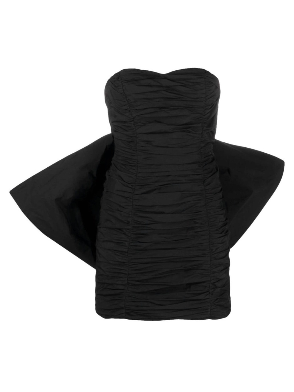 Strapless Black Ruched Mini Dress with Dramatic Sculpted Sides